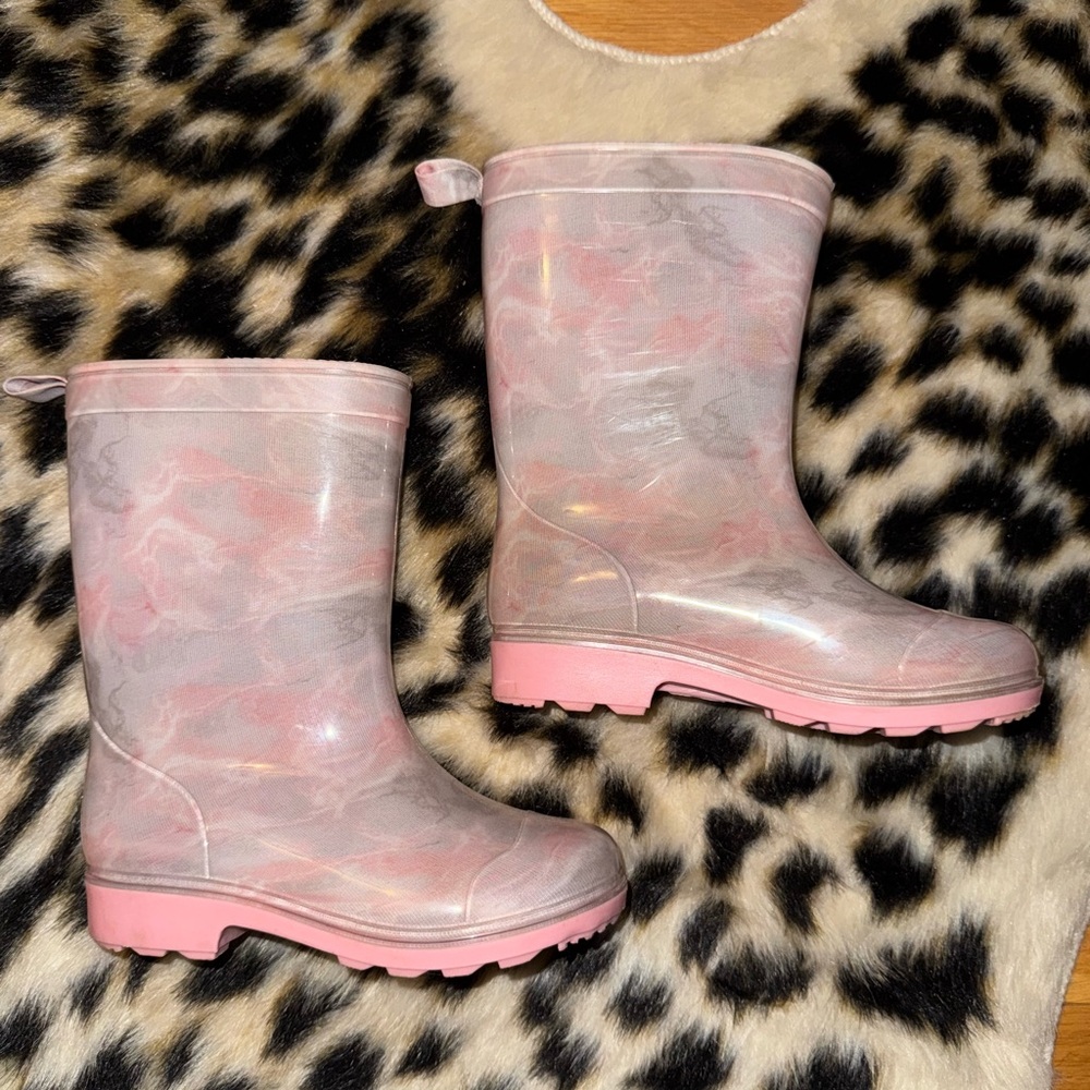 Girls Pink Marble Rain Boots sz 11 - Picture 2 of 3